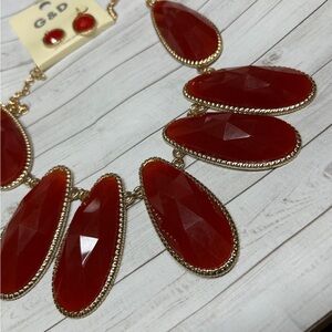 Red and Gold Statement Necklace Set